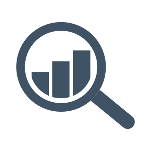 Bluestar icon for analysis: a magnifying glass enlarging bar graph to show trends
