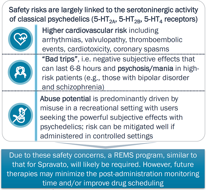 Chart listing safely risks likely associated with serotoninergic activity of classical psychedelics